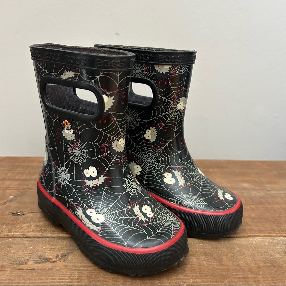 BOGS Kids Spider Web Rain Boots - Black and Red Boys Size 7